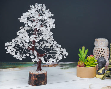 Clear Quartz Gemstone Tree of Life - Handmade Crystal Tree for Positive Energy, Chakra Money Tree Bonsai - Feng Shui Decor, Healing Crystals - Attract Good Luck, Meditation Accessories, Spiritual Gift Clear Quartz (Silver Wire)